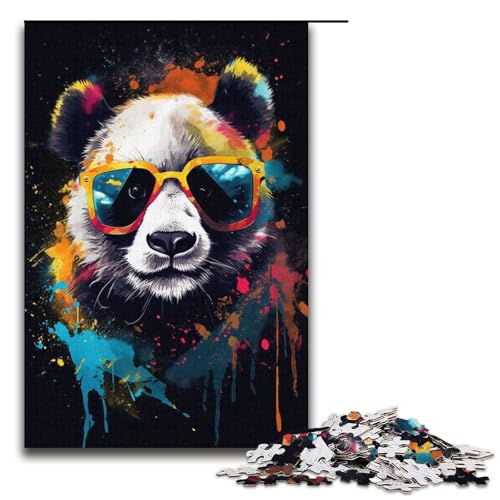 Panda mit Brille Puzzle 1000 Teile Puzzle für Erwachsene Kunstwerk für Teenager ab 14 Jahren Größe 38x26cm von LLONGKT