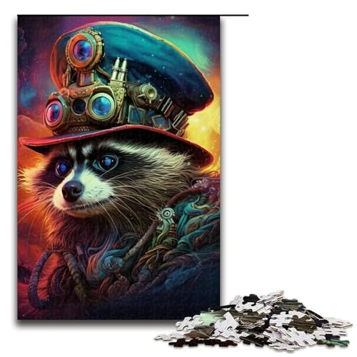 Piratenkapitän Waschbär Puzzle Spielzeug Erwachsene 1000 Teile Puzzle Lernspiel für Geburtstag, Weihnachten für Jugendliche ab 14 Jahren Größe 50x75cm von LLONGKT