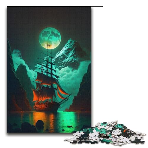 Piratenschiff-Puzzle, 1000 Teile, für Erwachsene, Lernspiele, Staycation-Zeitvertreib, für Teenager ab 14 Jahren, Größe 38 x 26 cm von LLONGKT