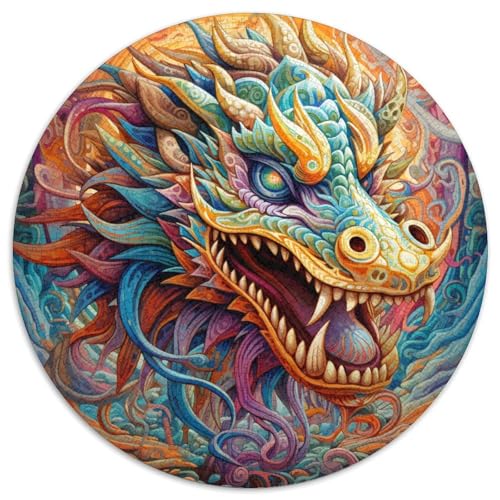 Psychedelic Art Dragon, runde Puzzles aus Karton für Erwachsene, 1000-teiliges Denkspiel, Spiel für Erwachsene, interaktive Familienaktivität (Größe 67,5 x 67,5 cm) von LLONGKT