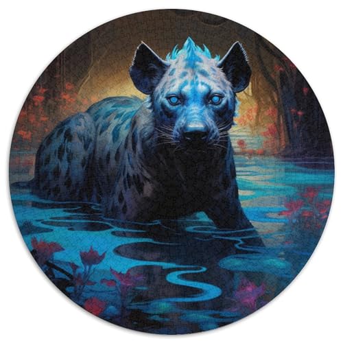Psychedelic The Hyena Rundes Puzzle aus Pappe für Erwachsene, 1000-teiliges Denkspiel, Spiel für Erwachsene, interaktive Familienaktivität (Größe 67,5 x 67,5 cm) von LLONGKT