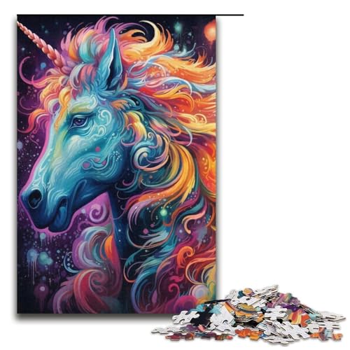 Psychedelisch farbige Pferde Puzzle 1000 Teile für Erwachsene, Puzzle zum Stressabbau, Urlaub zu Hause, Zeit totschlagen, Größe 38 x 26 cm von LLONGKT