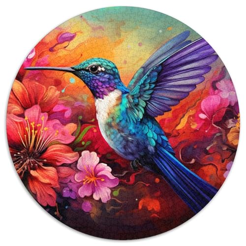 Psychedelischer Kolibri, runde Puzzles aus Pappe für Erwachsene, 1000-teiliges Denkspiel, Spiel für Erwachsene, interaktive Familienaktivität (Größe 67,5 x 67,5 cm) von LLONGKT