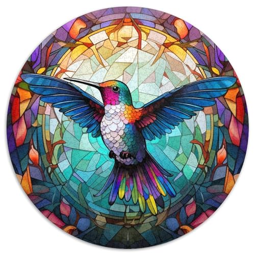 Psychedelischer Kolibri, runde Puzzles aus Pappe für Erwachsene, 1000-teiliges Denkspiel, Spiel für Erwachsene, interaktive Familienaktivität (Größe 67,5 x 67,5 cm) von LLONGKT