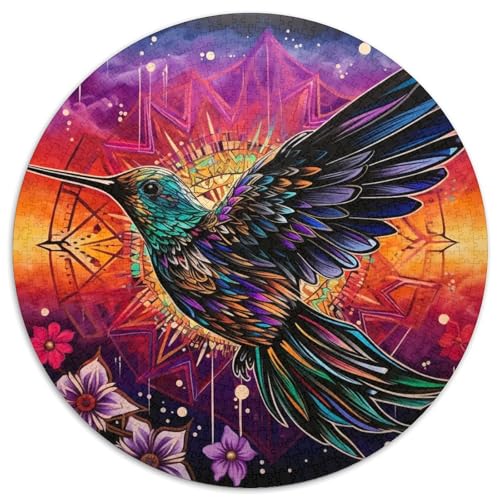 Psychedelischer Kolibri, runde Puzzles aus Pappe für Erwachsene, 1000-teiliges Denkspiel, Spiel für Erwachsene, interaktive Familienaktivität (Größe 67,5 x 67,5 cm) von LLONGKT