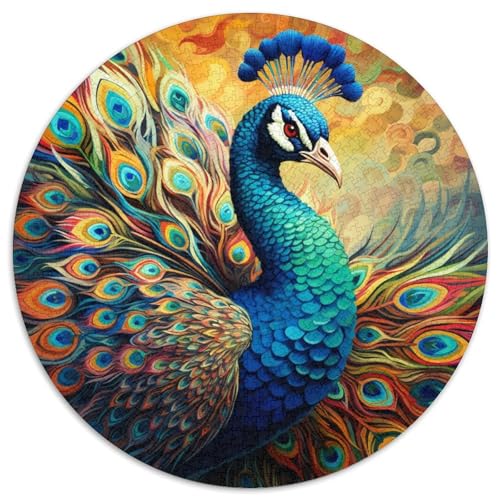 Psychedelischer Pfau, runde Puzzles aus Pappe für Erwachsene, 1000-teiliges Denkspiel, Spiel für Erwachsene, interaktive Familienaktivität (Größe 67,5 x 67,5 cm) von LLONGKT