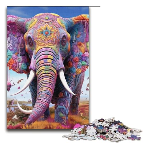 Psychedelisches Elefanten-Puzzle für Erwachsene mit 1000 Teilen, als Geschenk, lustig, für Teenager ab 14 Jahren, Größe 38 x 26 cm Psychedelisches Elefanten-Puzzle für Erwachsene mit 1000 Teilen, als Geschenk, lustig, für Teenager ab 14 Jahren, Größe 38 x 26 cm von LLONGKT