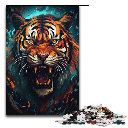 Psychedelisches Tiger-Cartoon-Puzzle, 1000 Teile, Puzzle für Erwachsene, tolles Geschenk für Spiele (Größe 38 x 26 cm) von LLONGKT