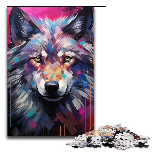 Puzzle, buntes Wolf-Puzzle, 1000 Teile, für Erwachsene, Holzpuzzle, Lernspiel für Erwachsene (Größe 50 x 75 cm) von LLONGKT