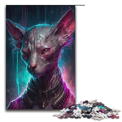 Puzzle „Haarlose Katze malen“ 1000 Teile für Erwachsene, Papppuzzle, Lernspiel für Erwachsene (Größe 38 x 26 cm) von LLONGKT
