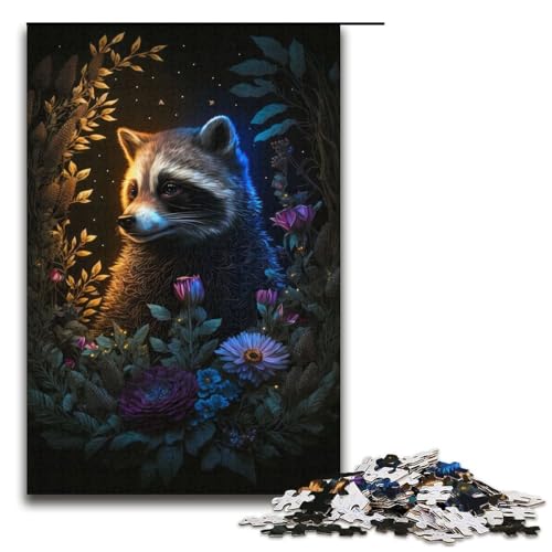 Puzzle 1000 Teile, Fantasy-Waschbär, magisches Puzzle für Erwachsene, Papppuzzle, tolles Geschenk für Erwachsene, Größe 38 x 26 cm von LLONGKT