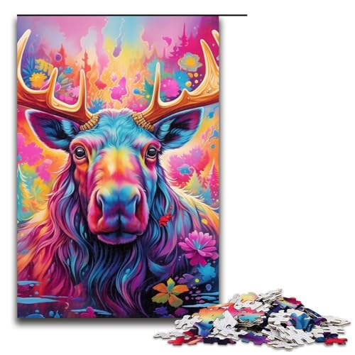 Puzzle 1000 Teile, Kunst-Elch-Puzzle für Erwachsene, Holzpuzzle, Lernspiel, Herausforderungsspielzeug, Größe 50 x 75 cm von LLONGKT