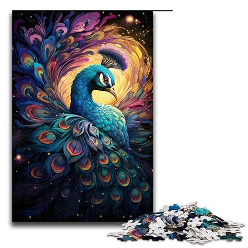 Puzzle 1000 Teile, Malen, bunter Pfau, Puzzle für Erwachsene, Holzpuzzle, Denksportaufgabe für Erwachsene (Größe 50 x 75 cm) von LLONGKT