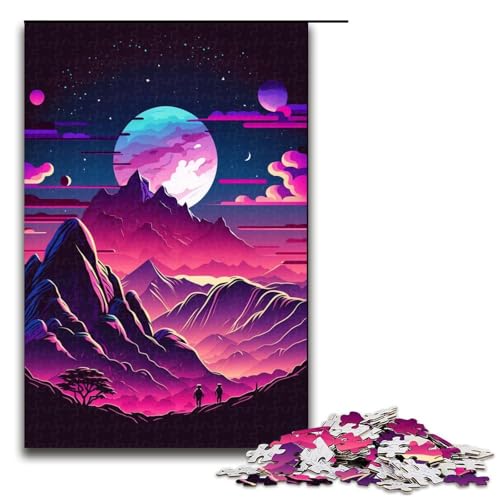 Puzzle 1000 Teile, Neon-Berg-Puzzle, Holzpuzzle, Lernspiele, Heimdekoration (Größe 50 x 75 cm) von LLONGKT