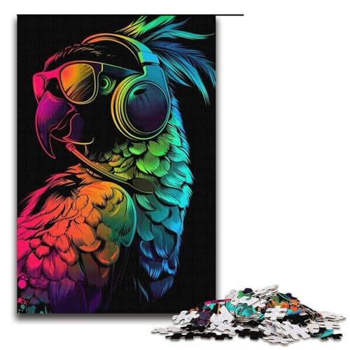 Puzzle 1000 Teile, Papagei mit Sonnenbrille, Puzzle für Erwachsene, Spiel, Heimkunstdekor, für Teenager ab 14 Jahren, Größe 38 x 26 cm von LLONGKT