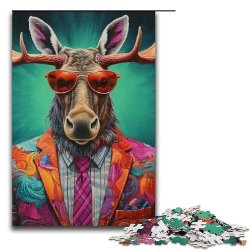 Puzzle 1000 Teile Anzug Elch Puzzle für Erwachsene Papppuzzle Lernspiel Herausforderung Spielzeug Größe 38x26cm von LLONGKT
