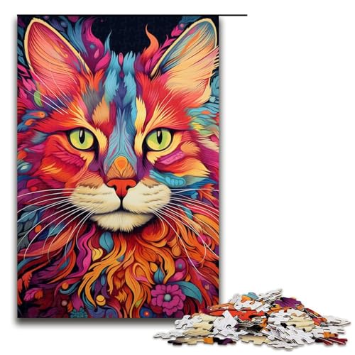 Puzzle 1000 Teile Buntes Katzenpuzzle für Erwachsene Holzpuzzle Heimdekoration Größe 50x75cm von LLONGKT