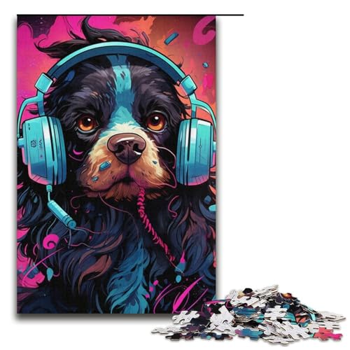Puzzle 1000 Teile Hund mit Kopfhörern Puzzle für Erwachsene Papppuzzle Lernspiel Herausforderungsspielzeug Größe 38x26cm von LLONGKT