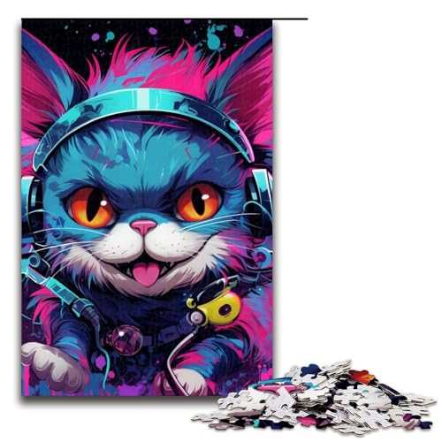 Puzzle 1000 Teile Kopfhörer-Hundepuzzle für Erwachsene, Holzpuzzle, Lernspiel, Herausforderungsspielzeug, Größe 50 x 75 cm von LLONGKT