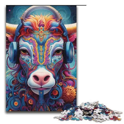 Puzzle 1000 Teile Kopfhörer Kuh Puzzle für Erwachsene Spiel Home Art Decor für Teenager ab 14 Jahren Größe 38x26cm von LLONGKT