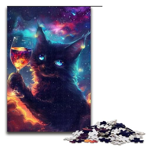 Puzzle 1000 Teile für Erwachsene, „Trinkendes Katzenspiel“, Spielzeug ganze Familie, Größe 50 x 75 cm von LLONGKT