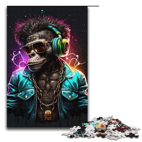 Puzzle 1000 Teile für Erwachsene, AFFE, Kopfhörer, DJ, Musik, Künstler-Sammlung, Bildende Kunst, Größe 38 x 26 cm von LLONGKT
