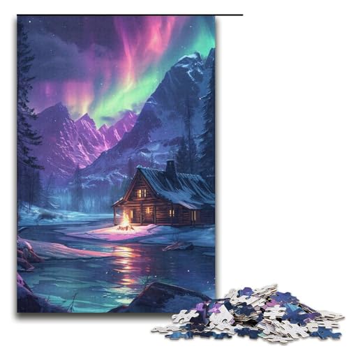 Puzzle 1000 Teile für Erwachsene, Aurora Borealis über Schnee, Spielspielzeug, ganze Familie, Größe 38 x 26 cm von LLONGKT