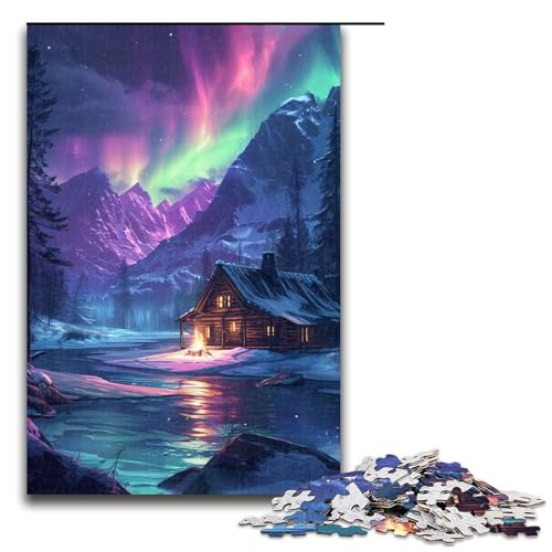 Puzzle 1000 Teile für Erwachsene, Aurora Borealis über Schnee, Spielspielzeug, ganze Familie, Größe 50 x 75 cm von LLONGKT