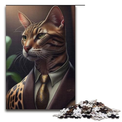 Puzzle 1000 Teile für Erwachsene, Bengalkatzenkostüm, Tierpuzzle für Jugendliche ab 14 Jahren, Größe 38 x 26 cm von LLONGKT