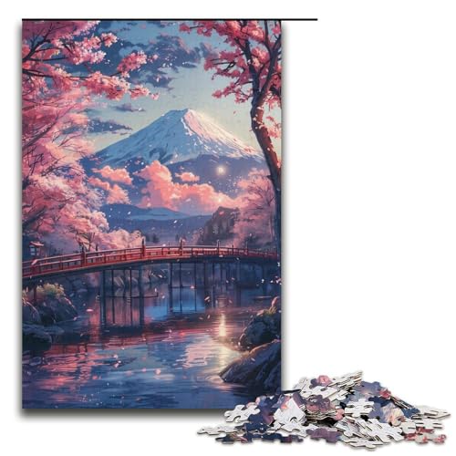 Puzzle 1000 Teile für Erwachsene, Berg Fuji und Kirschblüte, Lernspielzeug, geeignet als Schreibtischdekoration (Größe 38 x 26 cm) von LLONGKT