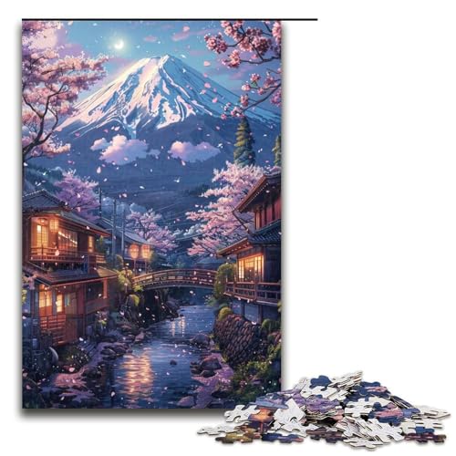 Puzzle 1000 Teile für Erwachsene, Berg Fuji und Kirschblüten-Puzzle, Lernspiele für die Heimdekoration (Größe 50 x 75 cm) von LLONGKT