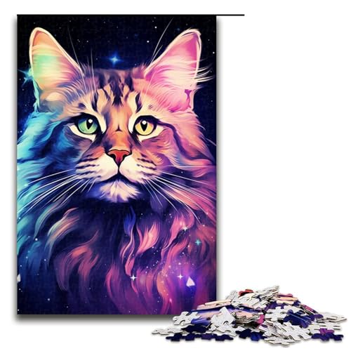 Puzzle 1000 Teile für Erwachsene, Bunte Katze, Lernpuzzle, Familienspiel, einzigartiges Herausforderungsspiel (Größe 50 x 75 cm) von LLONGKT