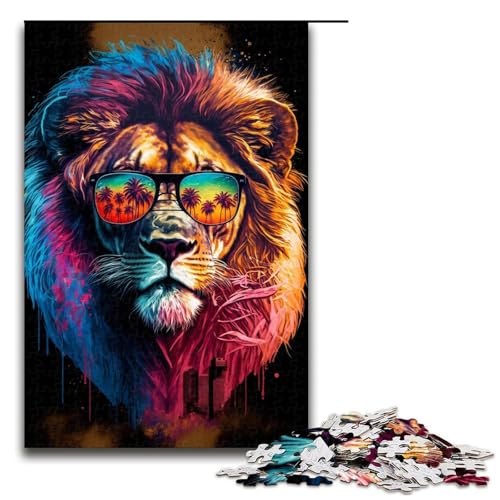 Puzzle 1000 Teile für Erwachsene, Bunter Löwe mit Brille, Lernspiele, Geschenkideen für Teenager ab 14 Jahren (Größe 50 x 75 cm) von LLONGKT
