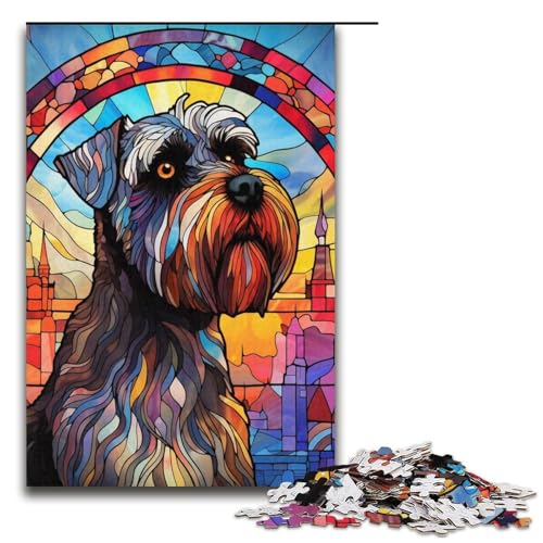 Puzzle 1000 Teile für Erwachsene, Buntglas-Hunde-Puzzle, Lernspiele, Lernspiel für Geburtstag, Weihnachten, Größe 38 x 26 cm von LLONGKT