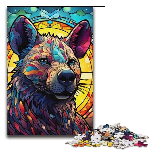 Puzzle 1000 Teile für Erwachsene, Buntglas-Hyänen-Puzzle, Lernspiele, Lernspiel für Geburtstag, Weihnachten, Größe 38 x 26 cm von LLONGKT