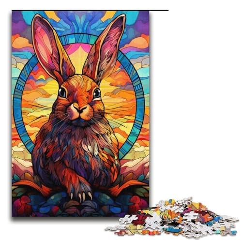 Puzzle 1000 Teile für Erwachsene, Buntglas-Kaninchen-Puzzles für Papppuzzles, pädagogisches Spielzeug zum Stressabbau, Größe 38 x 26 cm von LLONGKT