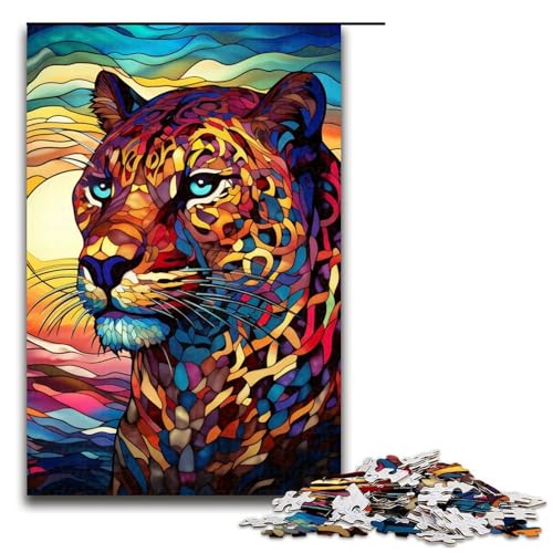 Puzzle 1000 Teile für Erwachsene, Buntglas-Leoparden-Puzzle für Erwachsene, Holzpuzzle, Familienunterhaltungsspielzeug, Größe 50 x 75 cm Puzzle 1000 Teile für Erwachsene, Buntglas-Leoparden-Puzzle für Erwachsene, Holzpuzzle, Familienunterhaltungsspielzeug, Größe 50 x 75 cm von LLONGKT
