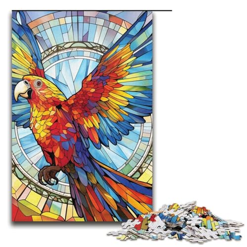 Puzzle 1000 Teile für Erwachsene, Buntglas-Papagei, Puzzle für Erwachsene, Papppuzzle für Teenager, Geschenke, Größe 38 x 26 cm von LLONGKT