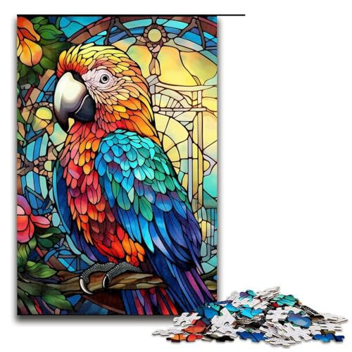 Puzzle 1000 Teile für Erwachsene, Buntglas-Papagei-Puzzle, einzigartiges Herausforderungsspiel für Jugendliche ab 14 Jahren, Größe 50 x 75 cm von LLONGKT