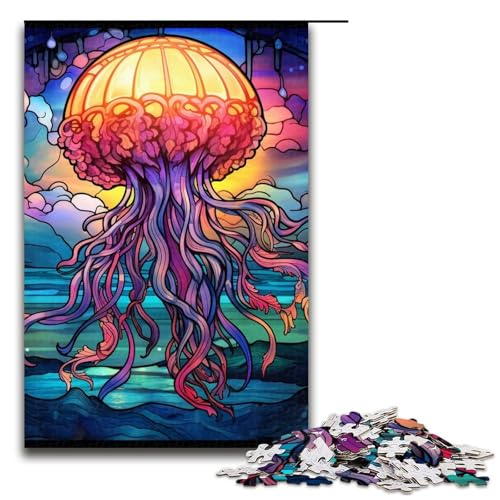Puzzle 1000 Teile für Erwachsene, Buntglas-Qualle, Puzzle für Erwachsene, Holzpuzzle, Familienunterhaltungsspielzeug, Größe 50 x 75 cm Puzzle 1000 Teile für Erwachsene, Buntglas-Qualle, Puzzle für Erwachsene, Holzpuzzle, Familienunterhaltungsspielzeug, Größe 50 x 75 cm von LLONGKT
