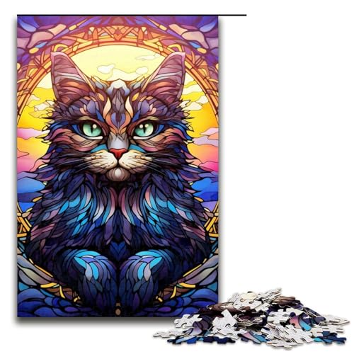 Puzzle 1000 Teile für Erwachsene, Buntglaskatze, Lernspiel, Herausforderung, Spielzeug, Geschenk für Geburtstage, Größe 50 x 75 cm Puzzle 1000 Teile für Erwachsene, Buntglaskatze, Lernspiel, Herausforderung, Spielzeug, Geschenk für Geburtstage, Größe 50 x 75 cm von LLONGKT