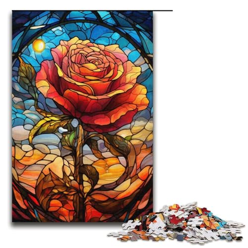Puzzle 1000 Teile für Erwachsene, Buntglasrosen-Puzzle, Lernspiele, Lernspiel für Geburtstag, Weihnachten, Größe 38 x 26 cm von LLONGKT