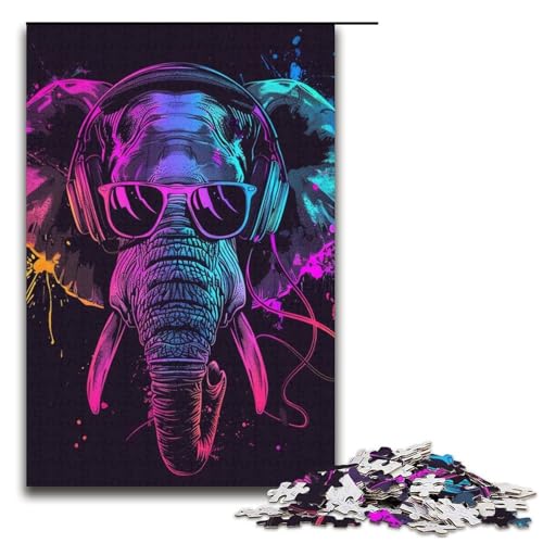 Puzzle 1000 Teile für Erwachsene, Elefant mit Kopfhörern, Denkspiel, herausfordernd, Aber lustig und humorvoll, Größe 38 x 26 cm Puzzle 1000 Teile für Erwachsene, Elefant mit Kopfhörern, Denkspiel, herausfordernd, Aber lustig und humorvoll, Größe 38 x 26 cm von LLONGKT