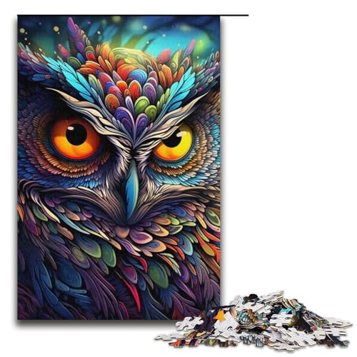 Puzzle 1000 Teile für Erwachsene, Farbiges Eulen-Puzzle für Erwachsene, Papppuzzle, Familienunterhaltungsspielzeug, Größe 38 x 26 cm von LLONGKT