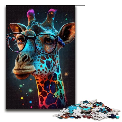 Puzzle 1000 Teile für Erwachsene, Galaxie-Giraffe mit Brille, Puzzle für Erwachsene, Holzpuzzle, gutes Geschenk (Größe 50 x 75 cm) von LLONGKT