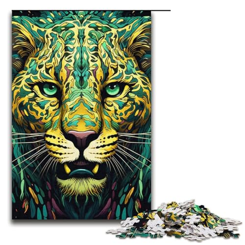 Puzzle 1000 Teile für Erwachsene, Grüner Leopard, einzigartiges Herausforderungsspiel für Jugendliche ab 14 Jahren, Größe 38 x 26 cm von LLONGKT