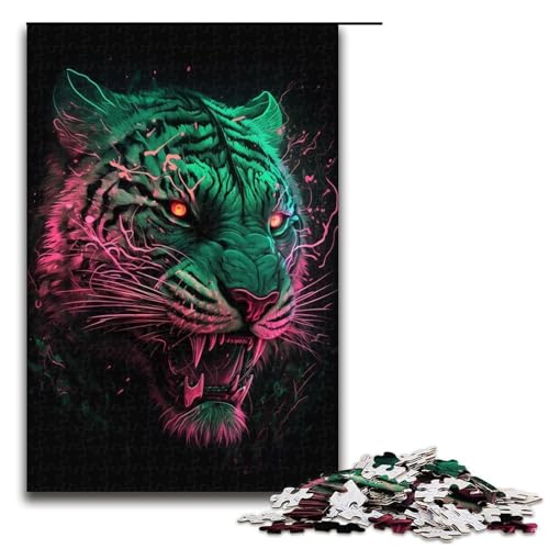 Puzzle 1000 Teile für Erwachsene, Grüner Tiger, Puzzles für Erwachsene, Holzpuzzles, Lernspiele, Heimdekoration, Größe 50 x 75 cm von LLONGKT