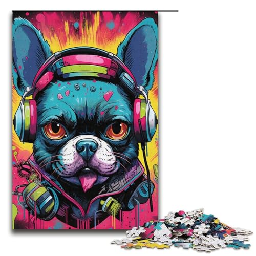 Puzzle 1000 Teile für Erwachsene, Hund mit Kopfhörern, Denkspiel, Stressabbau, Urlaub zu Hause, Zeit totschlagen, Größe 38 x 26 cm von LLONGKT