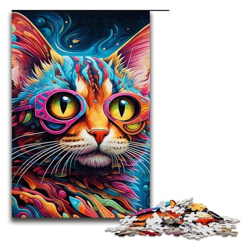 Puzzle 1000 Teile für Erwachsene, Katze mit Brille, anspruchsvolles, schwieriges Puzzle, Größe 50 x 75 cm von LLONGKT
