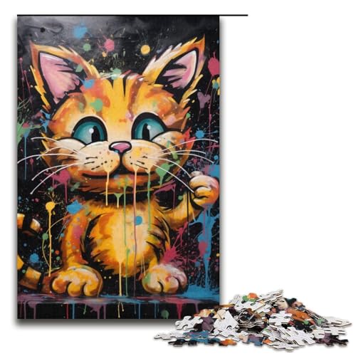 Puzzle 1000 Teile für Erwachsene, Katzen-Graffiti-Malspiel, Spielzeug ganze Familie, Größe 38 x 26 cm von LLONGKT
